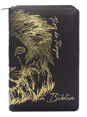 Biblia Negra Diseño León con Cierre e Índice