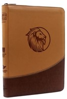 Biblia Letra Gigante - León Beige Café con Cierre (Imitación Piel)
