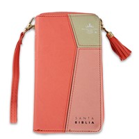 Biblia Chequera Coral-Beige con Cierre e Indice (Imitación Piel)