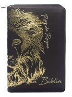 Biblia Negra Diseño León con Cierre e Índice (Imitación Piel)
