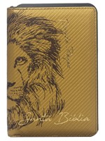 Biblia Dorada Diseño León con Cierre e Índice (Imitación Piel)